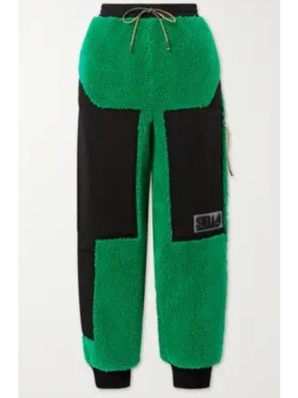 Stella McCartney Womens 44 LG Faux Fur Shearling Green Pants Logo Trousers NWT